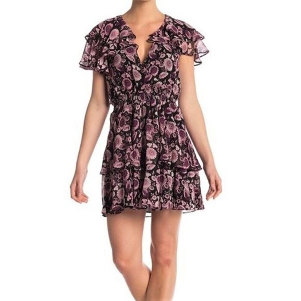 Rebecca Minkoff Miley Floral Ruffle Mini Dress Pink Black Size Medium
